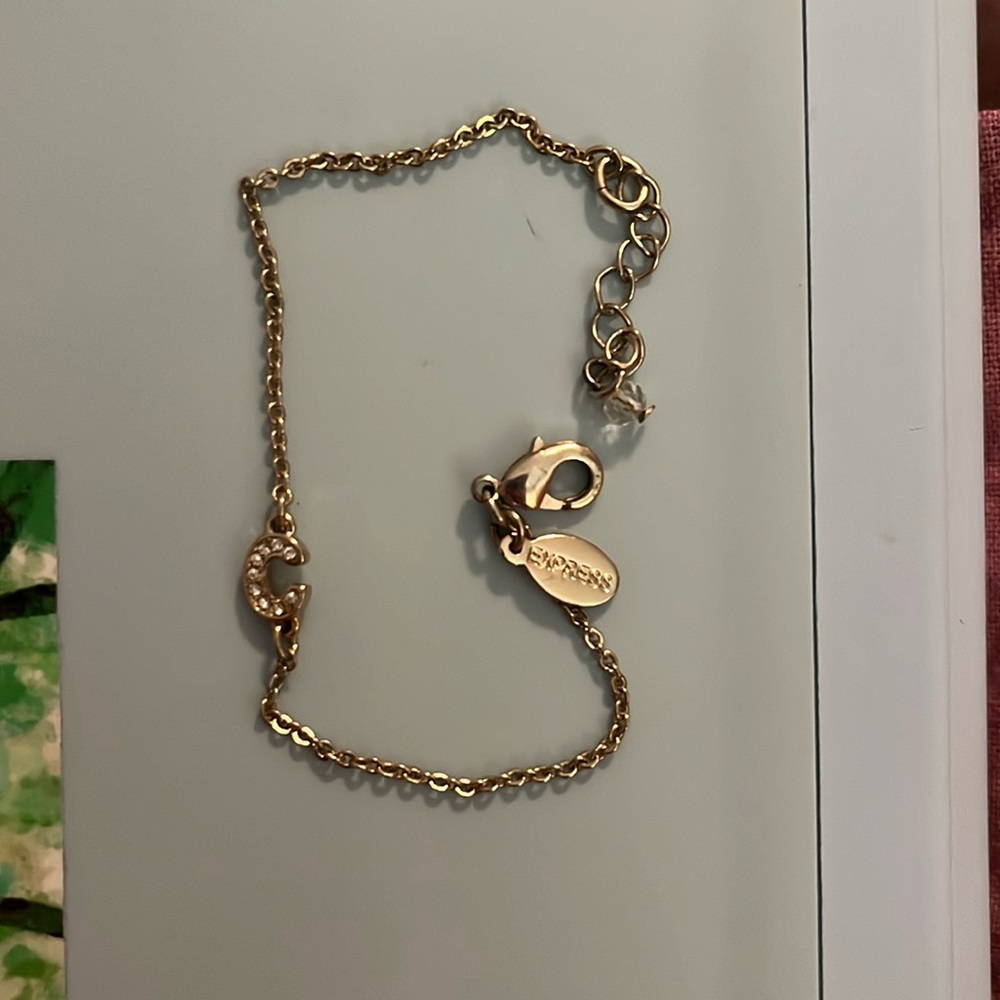 C initial dainty gold bracelet